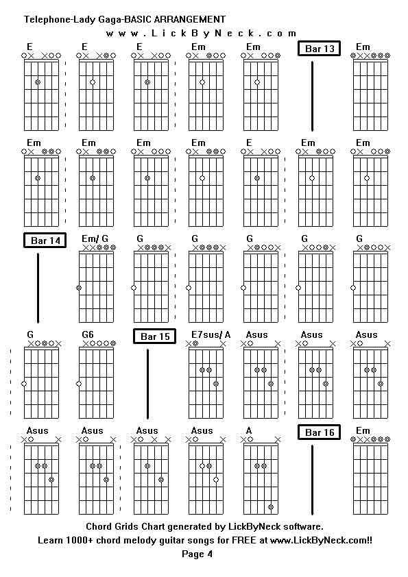 Chord Grids Chart of chord melody fingerstyle guitar song-Telephone-Lady Gaga-BASIC ARRANGEMENT,generated by LickByNeck software.